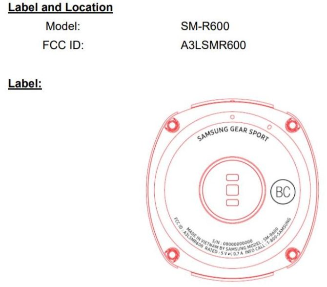 Samsung Gear Sport FCC-Label