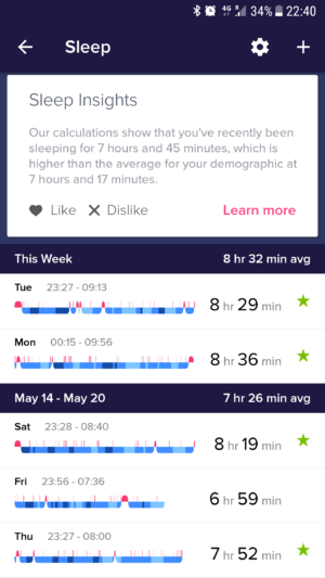 Fitbit Versa sleep details