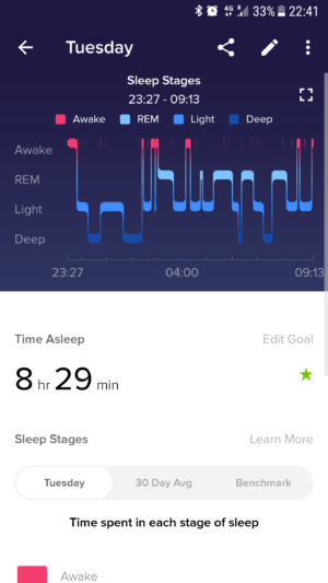Fitbit Versa sleep details